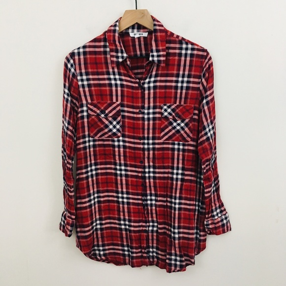 BB Dakota Tops - BB Dakota Soft Tunic Plaid Button Down Shirt